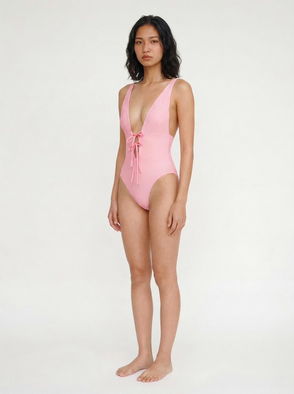 Pelagia plunge one-piece swimsuit in sunset rosé